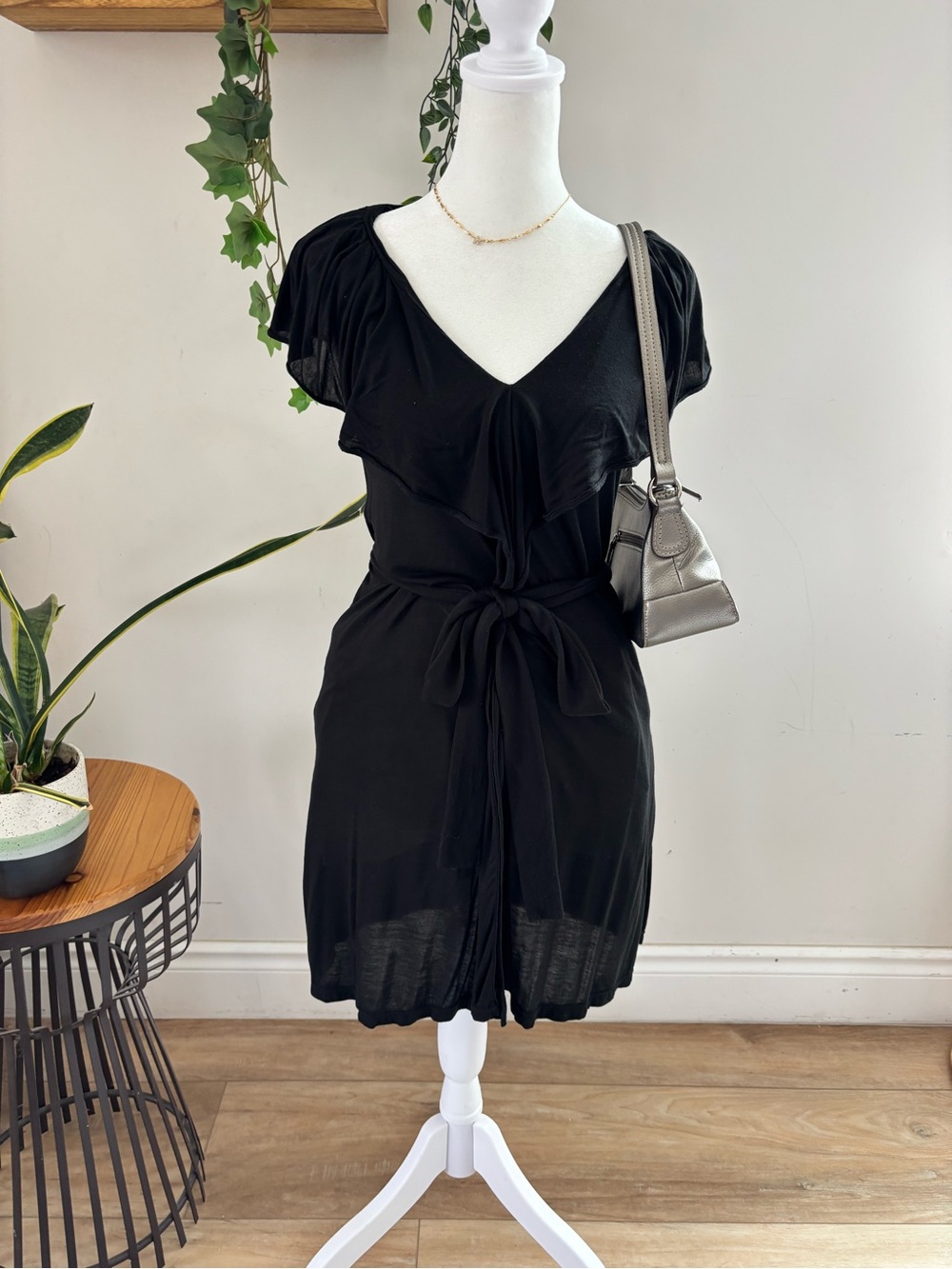 BCBGMaxAzria Black V-Neck Tie-Waist Mini Dress